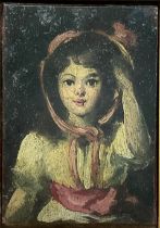 English School (early 20th century) Portrait of a Girl oil on mahogany panel, 18cm x 13cm