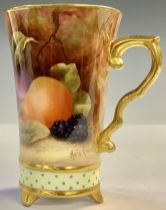 A beaker cup, painted with still life fruit, signed Marie Graves, 11cm high