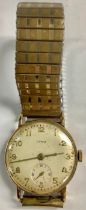 A 9ct gold cased Cyma wristwatch, Arabic numerals, subsidiary seconds dial