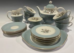 A Royal Doulton Rose Elegans pattern tea set for six, including milk jug and sugar bowl