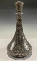 A 19th century Bidri vase, chased with flowers and geometric motifs, 23cm high