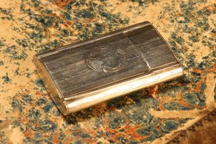 A Victorian silver rounded rectangular combination snuff box and cheroot cutter, hinged covers,