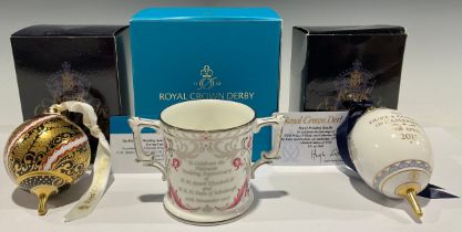 A Royal Crown Derby Royal Wedding/Christmas oval bauble, for HRH Prince William and Kate Middleton's