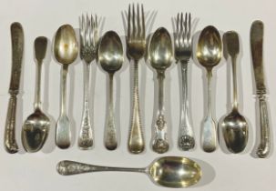 A Victorian silver fork and spoon christening set, London 1898; a Victorian silver fork, London