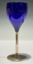 An Elizabeth II silver and blue glass wine goblet, 18.5cm high, Birmingham 2009