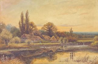 M Corper (early 20th century) River Landscape with Cottages signed, oil on canvas, 49.5cm x 74.5cm