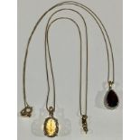 A 9ct gold necklace with citrine pendant, marked 375, 5.7g; a 9ct gold necklace with 9ct gold