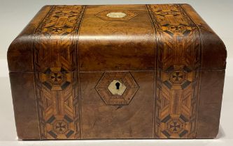 A Victorian and Tunbridge inlaid sewing box with contents