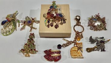 A Kirks Folly Christmas Tree brooch/pendant, suspended with seven charms, 9.5cm, boxed; other