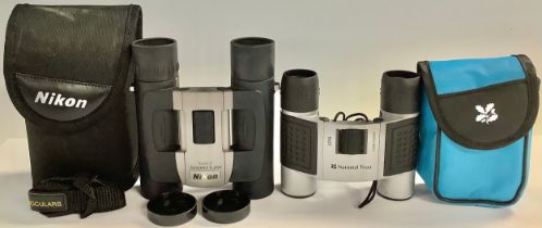 A pair of Nikon Sport Lite folding binoculars, 10x25, with instructions, soft case; a pair of