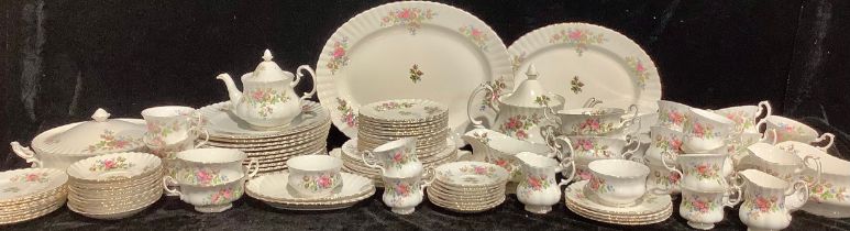 A Royal Albert Moss Rose pattern dinner and tea service, fairly comprehensive, including vegetable