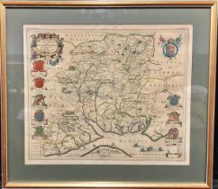 Johannes Blaeu (1596 - 1673), an engraved and coloured two-page map, Hampshire, Hantonia Sive