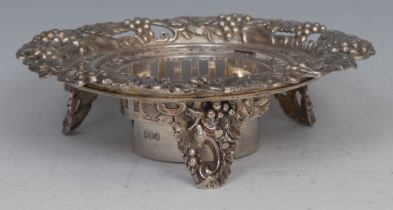 A George IV silver spirit burner or warmer, probably for a kettle or decanter, pierced and cast with