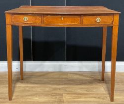 A 19th century mahogany bowfront side table, the frieze with three drawers, 78cm high, 91cm wide,