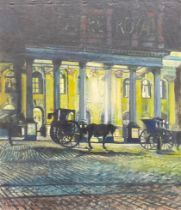 E** Kirk (20th century) Carriages Outside The Theatre Royal, Nottingham signed, oil on canvas,