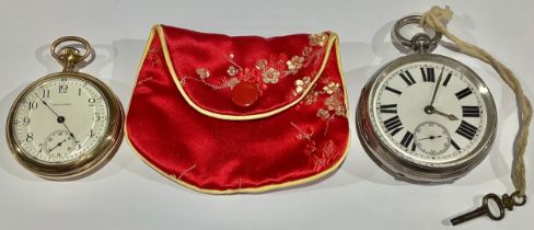 A Victorian silver open face pocket watch, engine turned case with vacant shield cartouche, white
