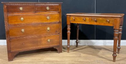 A Victorian mahogany side table, 72.5cm high, 91cm wide, 47cm deep; a mahogany chest of drawers,