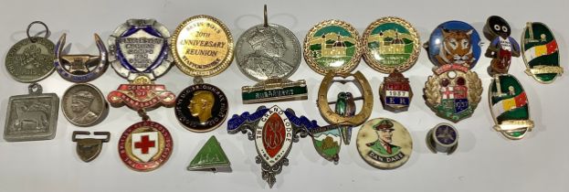 Badges - a collection of pin badges including Robinsons advertising, Dan Dare, George IV Half