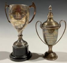 A silver trophy and cover, Birmingham 1960; another similar, Birmingham 1967; 199.5g (2)