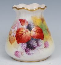 A Royal Worcester ovoid vase, pie crust rim, painted by Kitty Blake, signed, with ripe