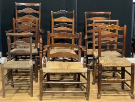 A harlequin collection of 19th century West Midlands and Lancashire ladderback chairs (9)