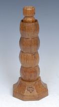 Don Craven, Foxman of Yorkshire - a set of four oak octagonal napkin rings and stand, adzed overall,