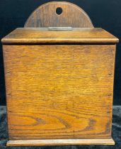A Victorian oak candle box, 34.5cm high