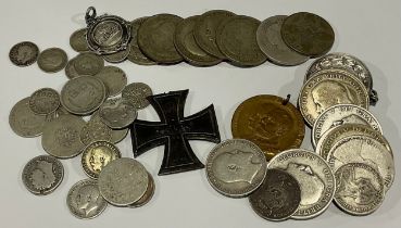 A quantity of George IV and later silver coins including half crowns, shillings, six-pences, three-