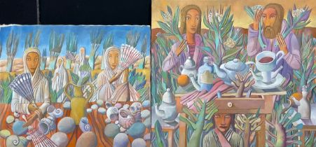 Filipino School (contemporary) Drinks Vendors, indistinctly signed, dated 09, oil on canvas, 79cm