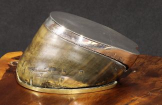 A Victorian Scottish silver mounted taxidermy horse hoof inkwell, formed from a horse's hoof, hinged