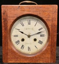 A French drum head travelling alarm clock, F Marcks & Co. Bombay & Paris, glazed aperture, white