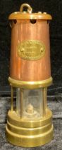 A Hockley Lamp & Limelight Company copper and brass miners safety lamp, 22cm