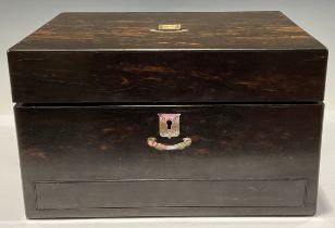 A Victorian coromandel travelling box with sewing paraphernalia