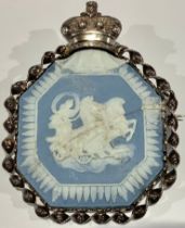 A 19th century silver silver coloured metal and Wedgwood jasperware brooch