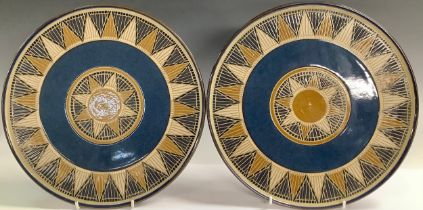 A pair of Denby stoneware Boston Spa pattern chargers, 32cm diameters,