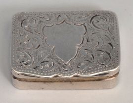 A George V silver rectangular snuff box, hinged cover bright-cut and wrigglework engraved, and