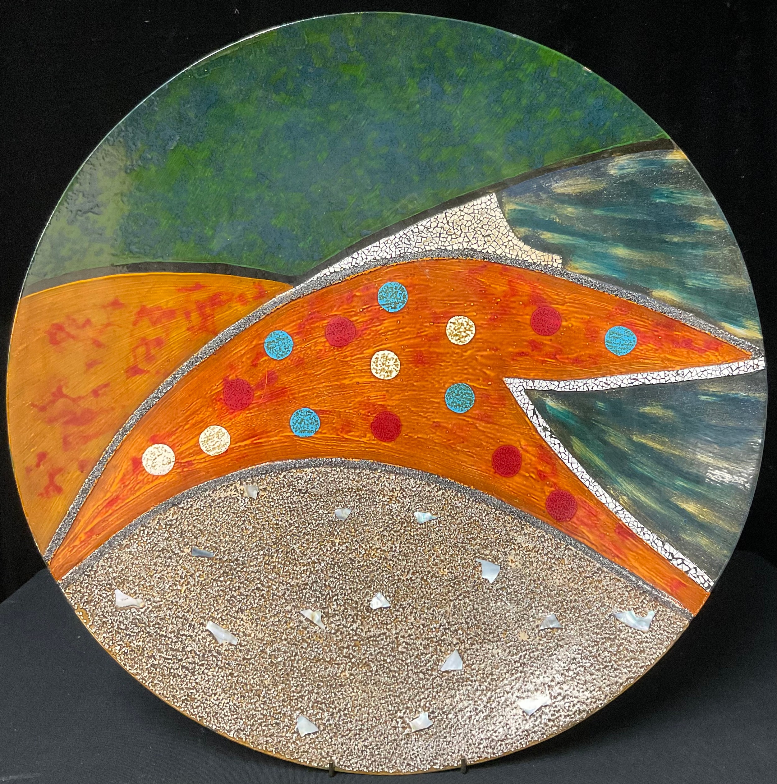 Interior Design - a large mid 20th century circular wall plaque, contemporary design inlaid with