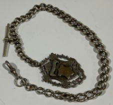 A graduated link hallmarked silver Albert, with large fob, PAS and LSS Challenge shield, J Baker