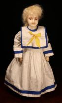 A late 19th century poured wax shoulder head doll, the poured wax shoulder head with painted