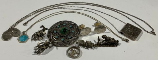 A pair of silver Tiffany cufflinks, pendants, filigree brooch, etc