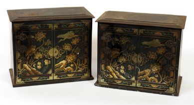 Advertising - a pair of novelty biscuit tins, each modelled as a faux Chinoiserie decorated black