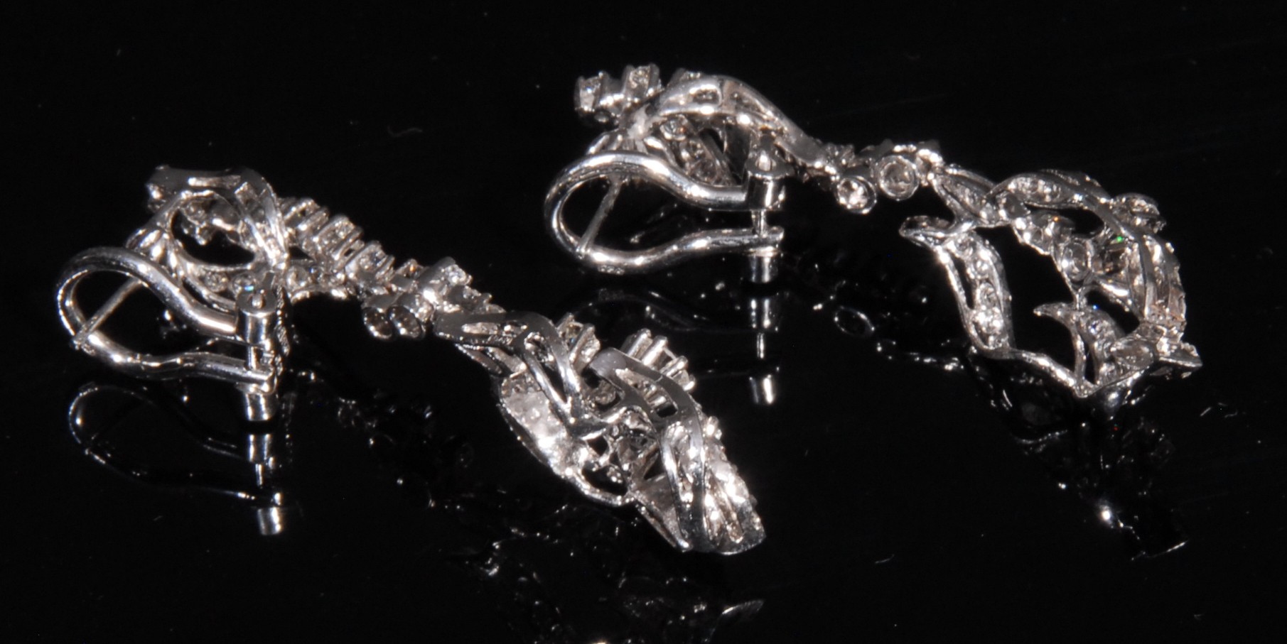 A pair of diamond pedant earrings, each set with forty five round brilliant and mixed cut - Image 2 of 2