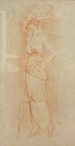 Fremie (early 20th century) A Lady of Fashion, signed, red chalk drawing, 48cm x 25cm