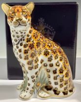 A Royal Crown Derby paperweight, Leopardess, gold stopper, printed mark, boxed