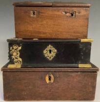 A Dutch Colonial gilt metal mounted ebonised box, hinged cover, the fittings pierced with