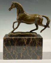 After Barye, contemporary, a bronze horse, on marble base, 19cm high