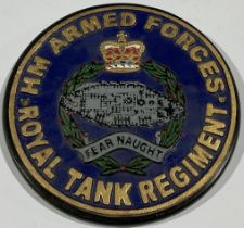 A painted circular cast iron Armed Forces Royal Tank Regiment plaque, 27cm diameter