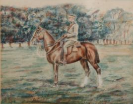 English School (early 20th century) A World War I Military Officer on Horseback signed with monogram