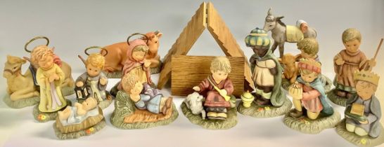 A Goebel Nativity group, Infant Jesus, Mary, Joseph, Three Kings, Shepherds, Angel Gabriel, camel,