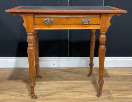 A Victorian walnut writing table, drawer to frieze, 74cm high, 90cm wide, 50cm deep, c.1890